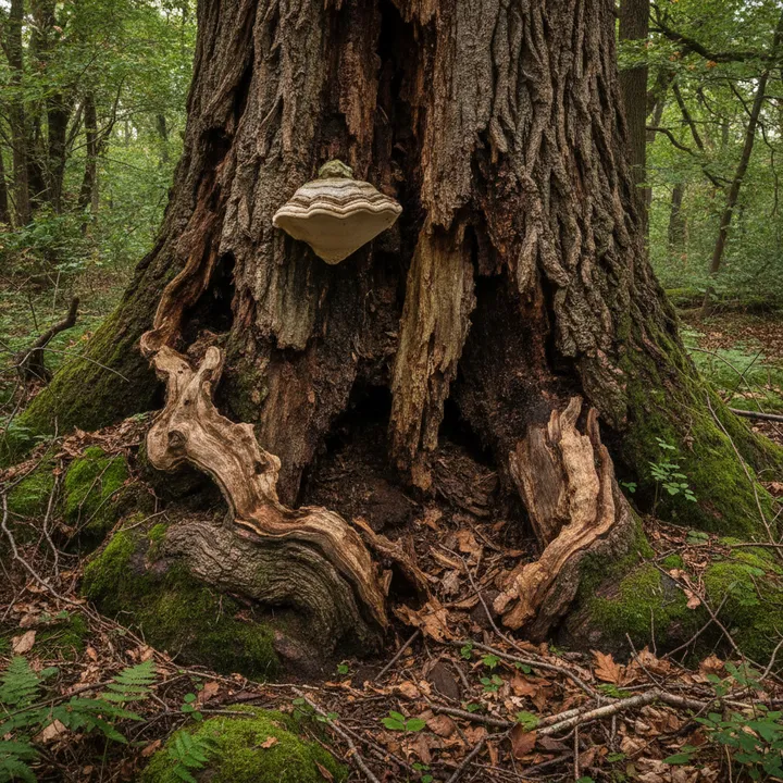 A close look at the bark and trunk of a mature hardwood, the kind of detail a certified arborist reads to judge a tree’s health